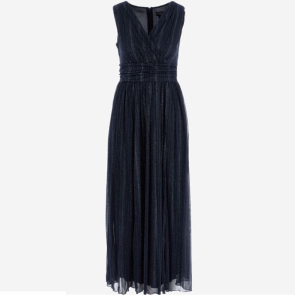 Alexa B Nites Metallic Blue V Neck Maxi Dress Size 6 - Picture 2 of 11